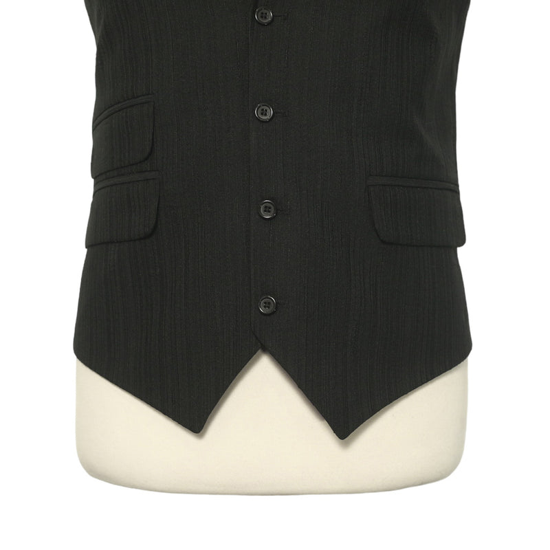 Mens Vest Suit Lapel Black Textured Cotton Blend Formal Wedding Waistcoat XL 46