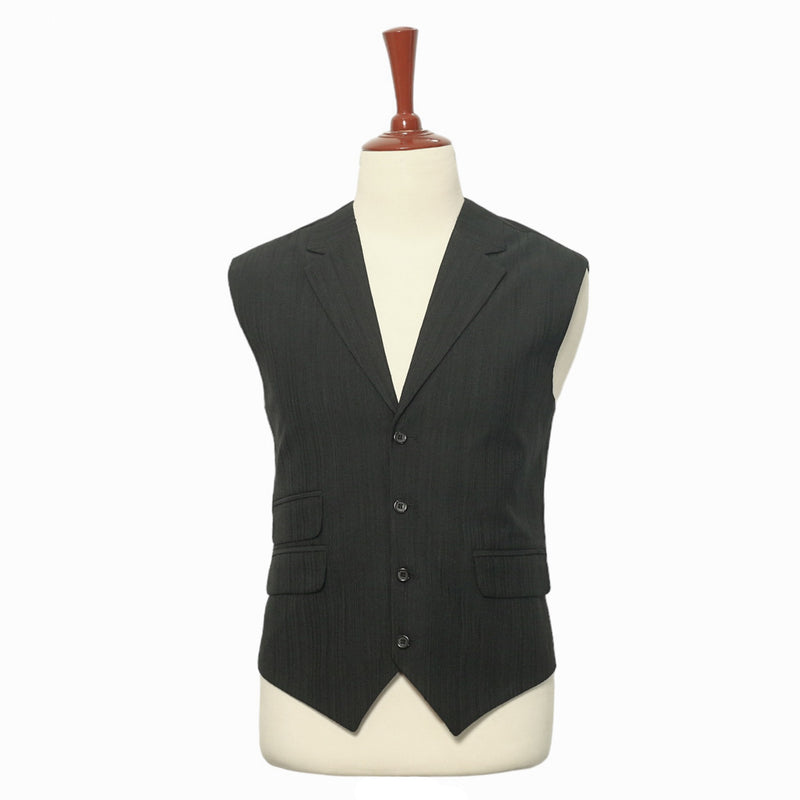 Mens Vest Suit Lapel Black Textured Cotton Blend Formal Wedding Waistcoat XL 46