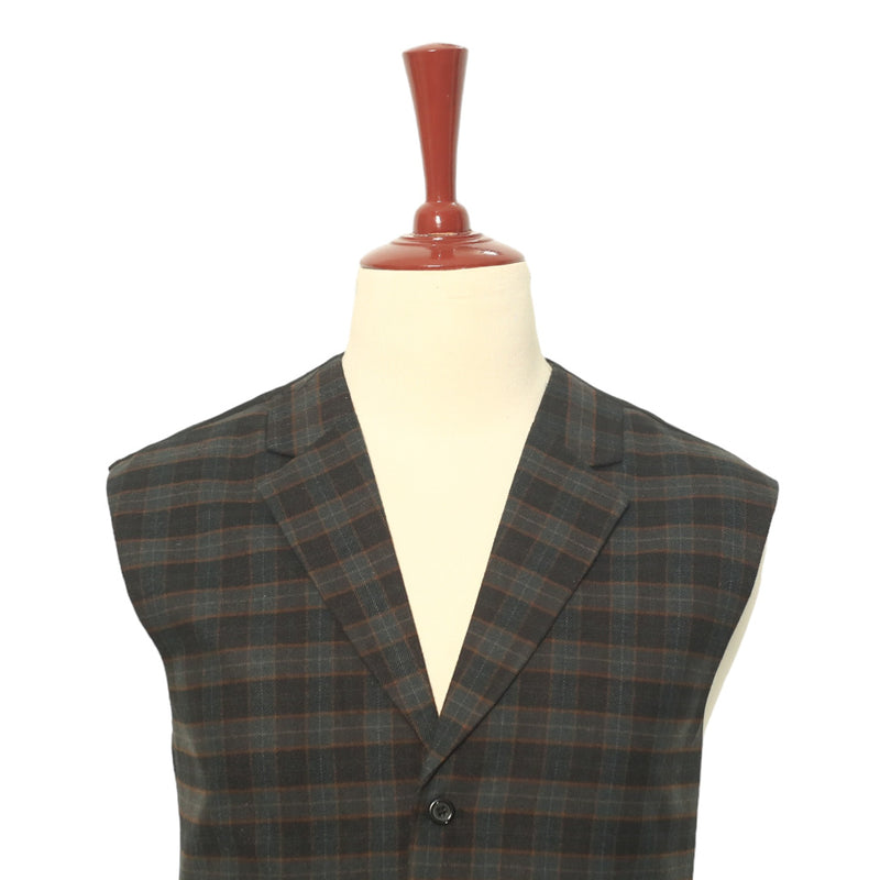 Mens Vest Suit Lapel Green Brown Plaid Check Wool Formal Wedding Waistcoat XL 46