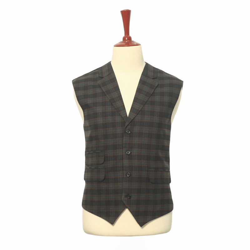 Mens Vest Suit Lapel Green Brown Plaid Check Wool Formal Wedding Waistcoat XL 46