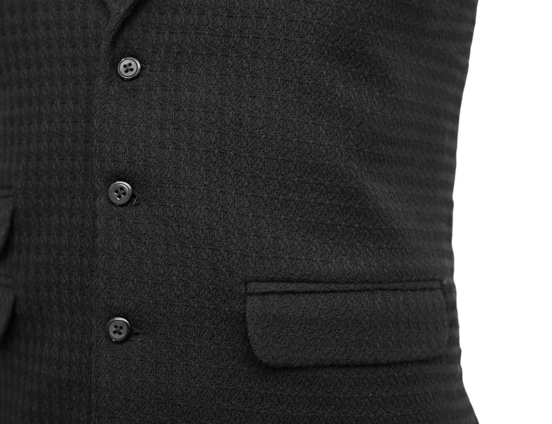 Mens Vest Suit Lapel Black Textured Wool Blend Formal Wedding Waistcoat XL 46